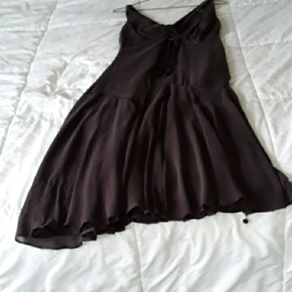 Chocolate brown midi dress v neck and back